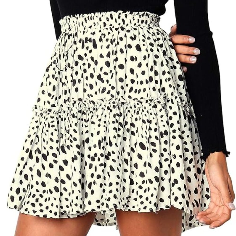 Women' Floral Layered Ruffles Tie up High Waist Short Pleated Skirt